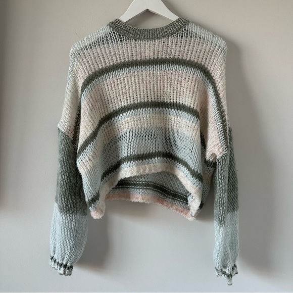 Altard State Christi Striped Pullover Blue Combo Medium Boxy Open Knit Light - Picture 7 of 9